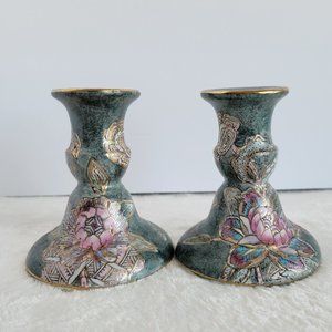 Vintage Floral Design Porcelain Candle Holders